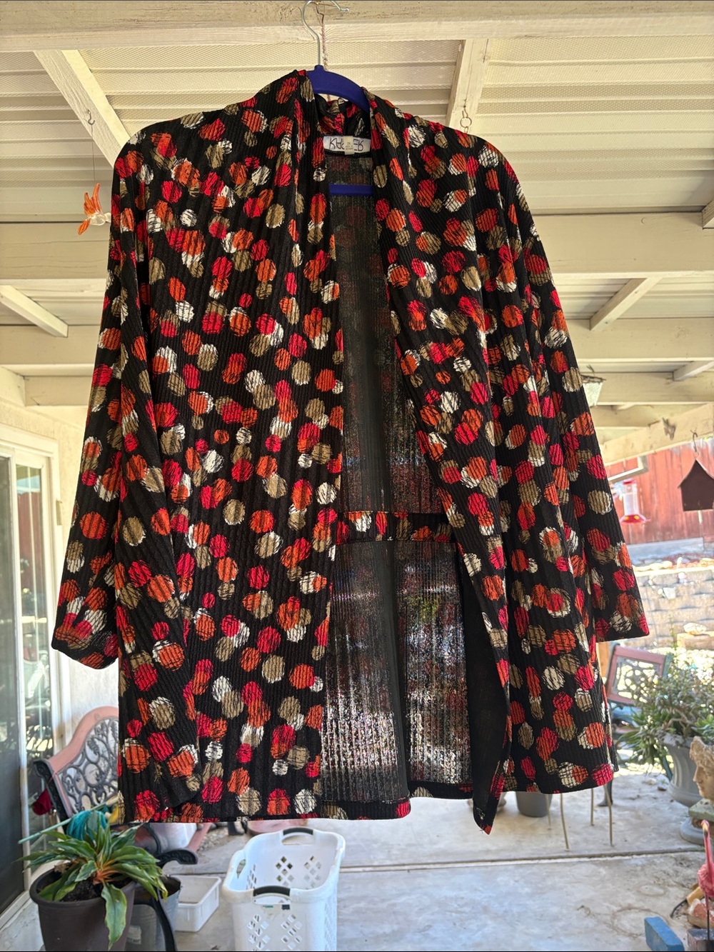 Kasper Black Blazer with Red and Gold Metallic Polka Dots